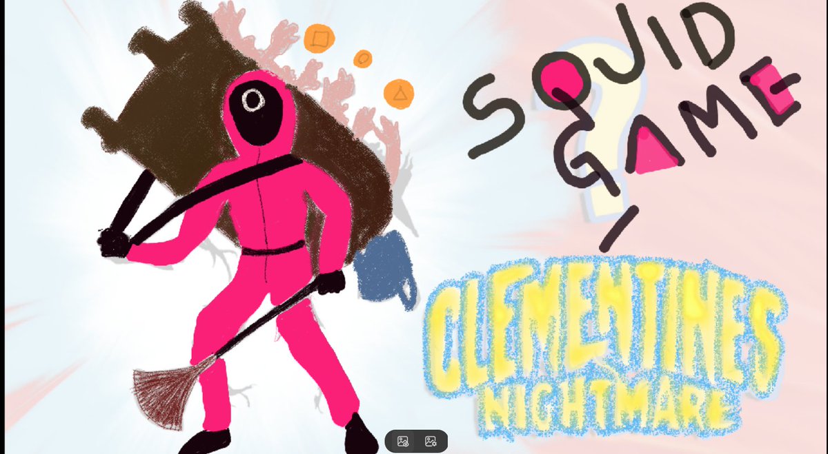 Clementine's nightmare fanart challenge!! Not gonna miss it this time for sho!
I used the idea of the Squid game, how the pink soldier is carrying the wardrobe while all the hands are wanting easy dalgonas 😂 enjoy! <a href="/ClementinesGame/">Clementine's Nightmare</a>