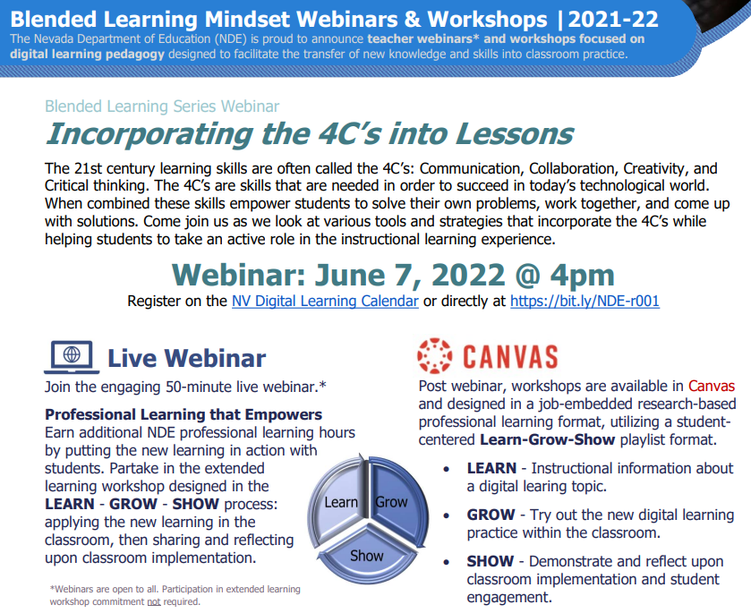 LoomisKim's tweet photo. Nevada Educators the #blendedlearning mindset webinar series continues with more #digitallearning JOIN US - Tues 06/07 at 4pm PT. Learn more & sign up at: https://t.co/uDSb04rjSk
#nvdlc #nvdigitallearning
@SocialStudiesNV
@CindiChang
@NevadaReady
@DigitalNevada
@LucasLeavitt https://t.co/qyTBECRBeI