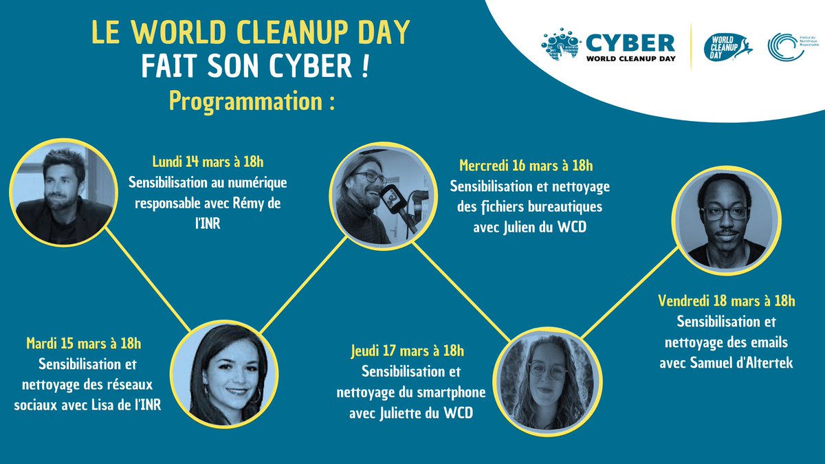 Le #WCD vous accompagne pour nettoyer vos #donnéesnumériques ! Toute la semaine, retrouvez-nous pour vous sensibilisez et nettoyez vos données avec chaque jour, une thématique différente avec @institutnr et <a href="/altertek/">Altertek</a>
Rejoignez notre #CyberCleanUp : cyberworldcleanupday.fr/cleanup/le-wor…