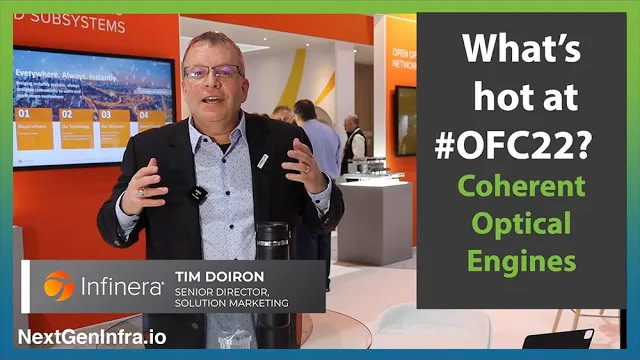 NextGenInfra_io's tweet photo. What's hot at #OFC22? Coherent Optical Engines. Think of the enormous optical capacity enabled by Coherent #OpticalEngines, says Tim Doiron, Senior Director, Solution Marketing, @Infinera.
Watch the full video @ofcconference w/ @ConvergeDigest here > https://t.co/74exfsN3X5 https://t.co/qNn4wJ6sVR