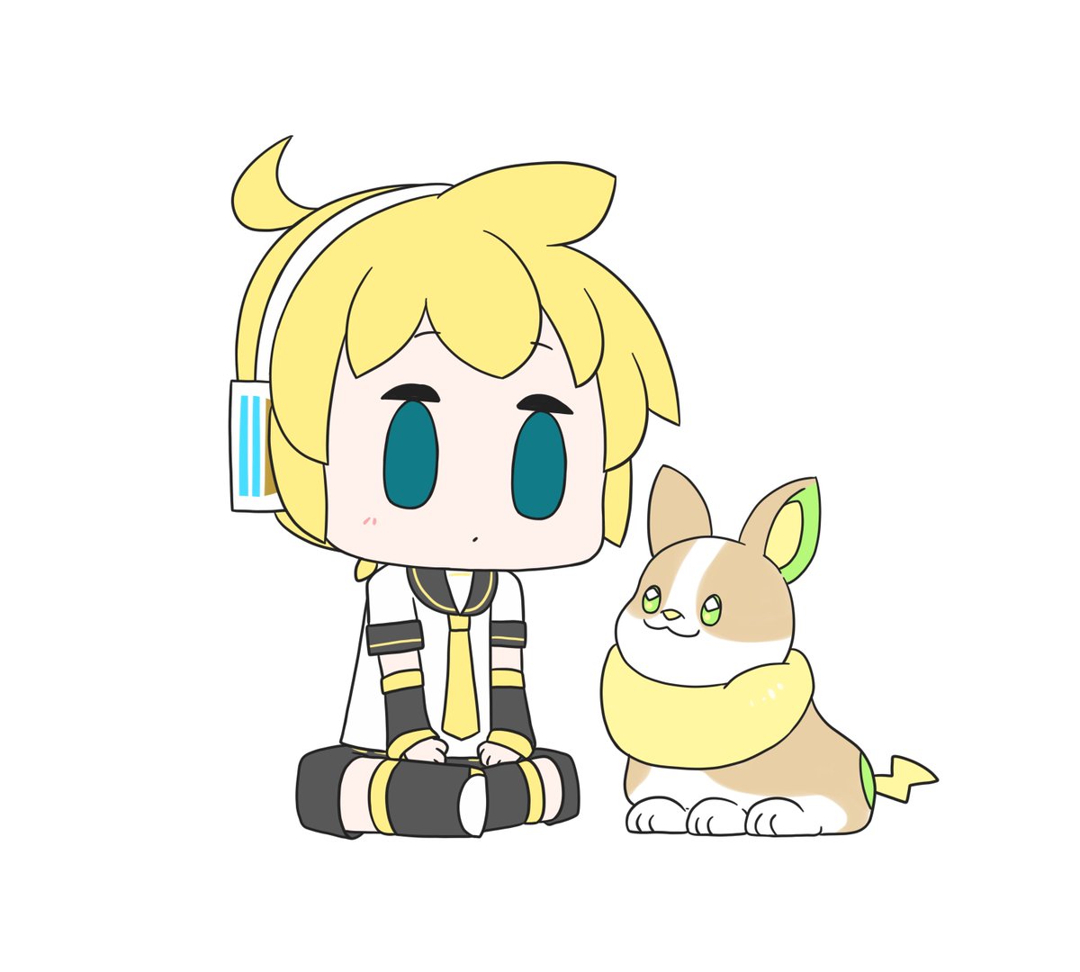 鏡音レン ,ワンパチ 「レンクュンとワンパチ

#鏡音レン 」|はつねネガメのイラスト