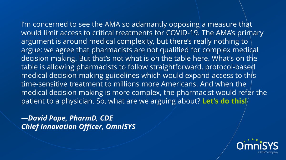 XiFin Pharmacy Solutions (@omnisysnews) on Twitter photo The <a href="/Drug_Topics/">Drug Topics</a> editorial board, including OmniSYS's <a href="/DavidDPope/">David Pope</a>, got together this week to respond to the AMA's criticism of the #pharmacy test to treat initiative.
Read the full response here: bit.ly/34AY3W5 The <a href="/Drug_Topics/">Drug Topics</a> editorial board, including OmniSYS's <a href="/DavidDPope/">David Pope</a>, got together this week to respond to the AMA's criticism of the #pharmacy test to treat initiative.
Read the full response here: bit.ly/34AY3W5