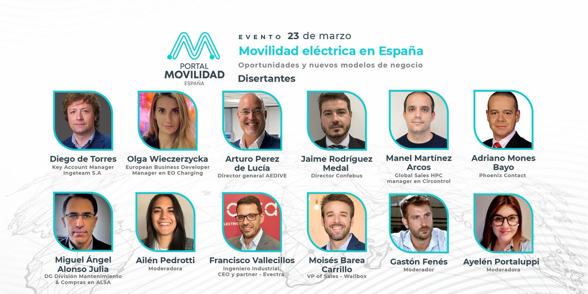 📝 Inscripción sin costo: bit.ly/34LTl7I

👤 Ellos serán algunos de los speakers que nos acompañarán en el primer especial de #Movilidad eléctrica del año para debatir sobre #oportunidades y #desafíos en el sector.

⚡️ ¡L@s esperamos!

<a href="/Gastonfenes/">Gastón Fenés</a> <a href="/AEDIVE/">AEDIVE</a>