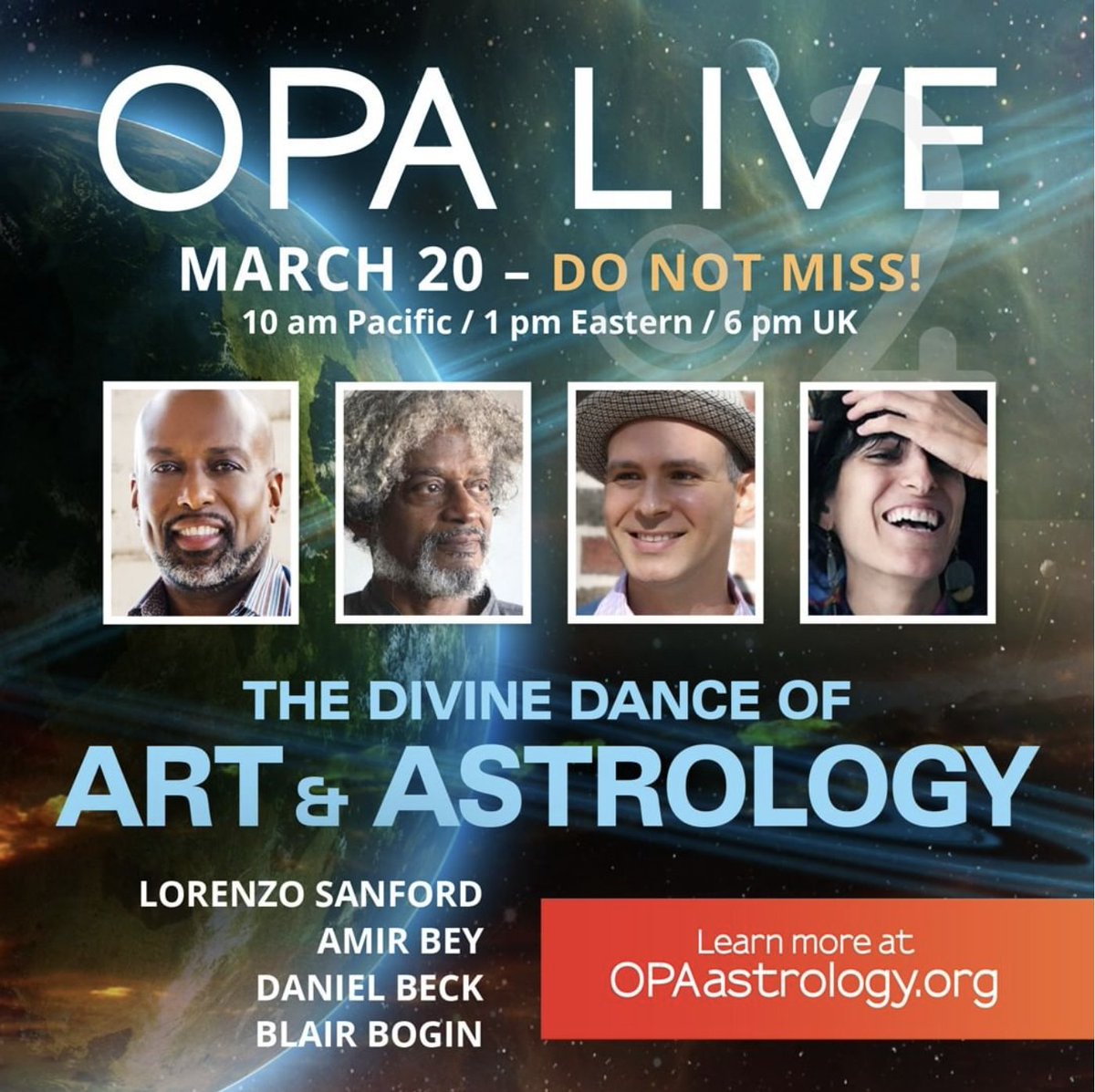 opaastro's tweet photo. We are so excited to bring this line up to you for the next OPA Live speaking about the Divine Dance of Art and Astrology.
Register: https://t.co/sI6Of6vEZF for this presentation or become a member at https://t.co/2bWhyOOAFk
#opaastrology #opaastrologyevents #opalive https://t.co/t1OLd8HHF7