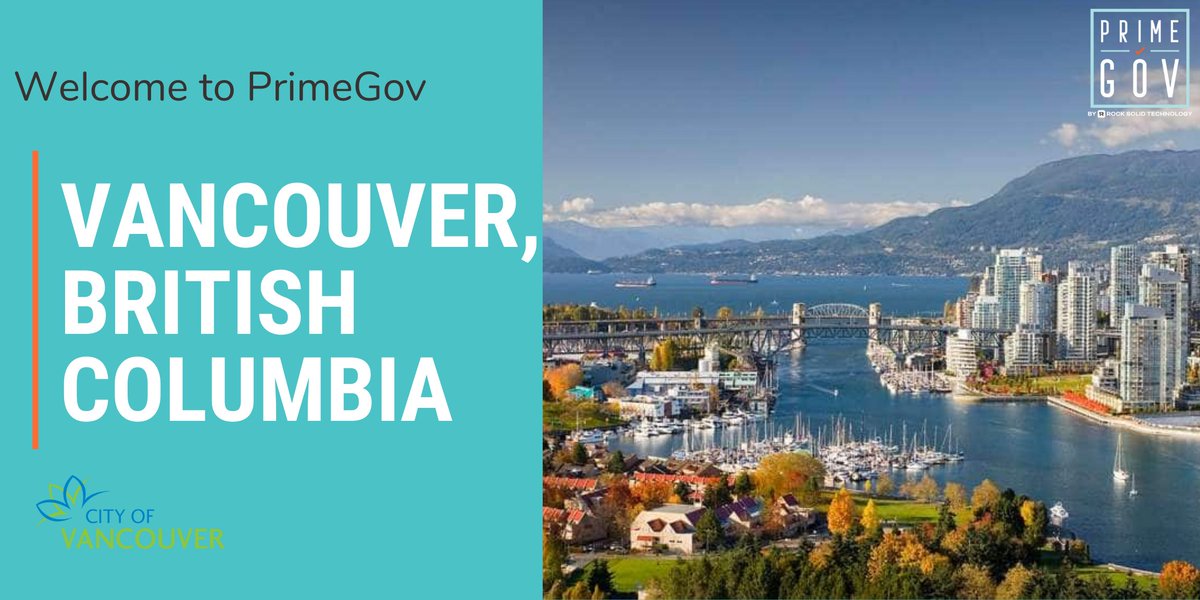 PrimeGov's tweet photo. Welcome to the #PrimeGovFamily Vancouver, BC! Vancouver will be utilizing our Committee Management, Community Engagement, Data Migration Services, Agenda Automation, Meeting Management, Member Voting and Video Streaming! #Welcome https://t.co/aE5S4f9T6Z