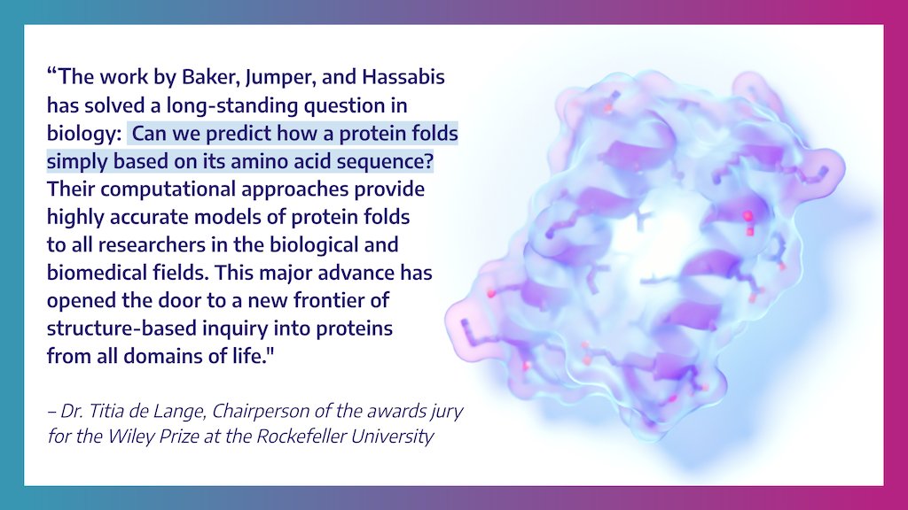 Institute for Protein Design (@uwproteindesign) on Twitter photo IPD director David Baker, together w John Jumper and <a href="/DemisHassabis/">Demis Hassabis</a> of DeepMind, will receive the 2022 Wiley Prize in Biomedical Sciences for pioneering work on protein structure prediction. Their award lectures will be streamed April 1. Learn more at: newsroom.wiley.com/press-releases… IPD director David Baker, together w John Jumper and <a href="/DemisHassabis/">Demis Hassabis</a> of DeepMind, will receive the 2022 Wiley Prize in Biomedical Sciences for pioneering work on protein structure prediction. Their award lectures will be streamed April 1. Learn more at: newsroom.wiley.com/press-releases…