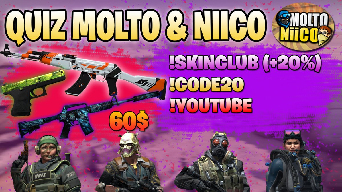 Molto_Niico's tweet photo. ❤️STREAM ESPECIAL SORTEO AK-47 ASIIMOV, M4A1-S NIGHTMARE &amp; GLOCK NUCLEAR GARDEN (60$)❤️

-Requisitos:

✅-RT a este Tweet
✅-Estar en el DIRECTO del domingo 13/03 a las 16:30 (🇪🇸) 12:30 (🇦🇷) https://t.co/smFGzXwIFJ

Para dar el Ganador haremos un Quiz en el stream!☘️ https://t.co/zHOATMr0AR