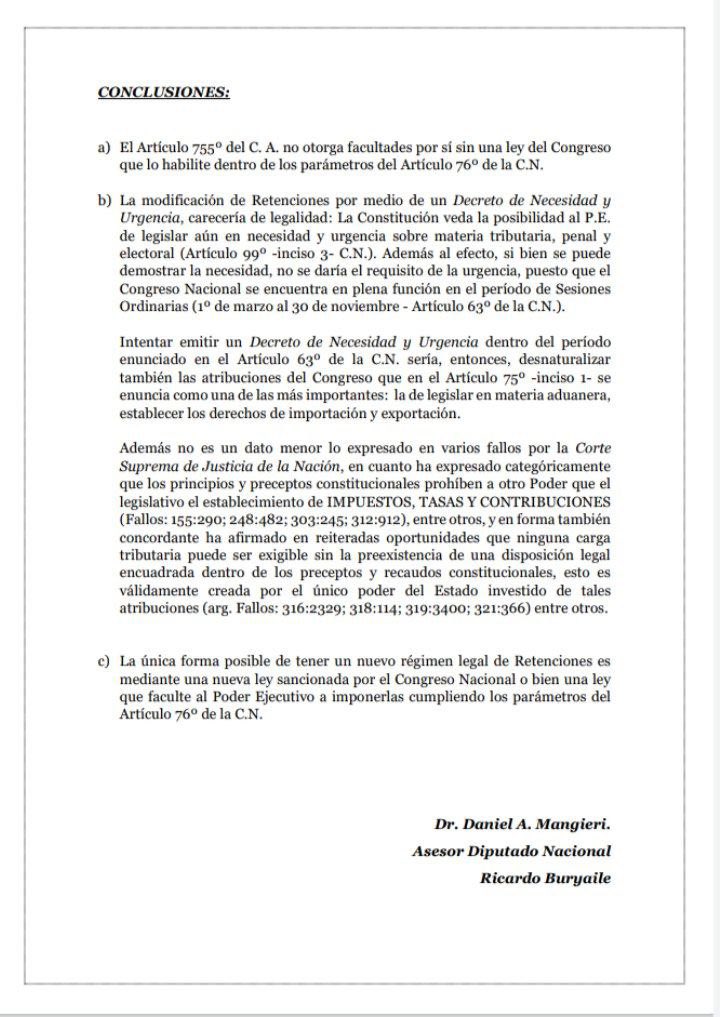 Si bien para ellos la ley no existe, ante las versiones sobre una posible suba de las #retenciones, les comparto la opinión de nuestro equipo de asesores para aclarar sobre la ilegalidad que implicaría llevar a cabo una medida de estas características.