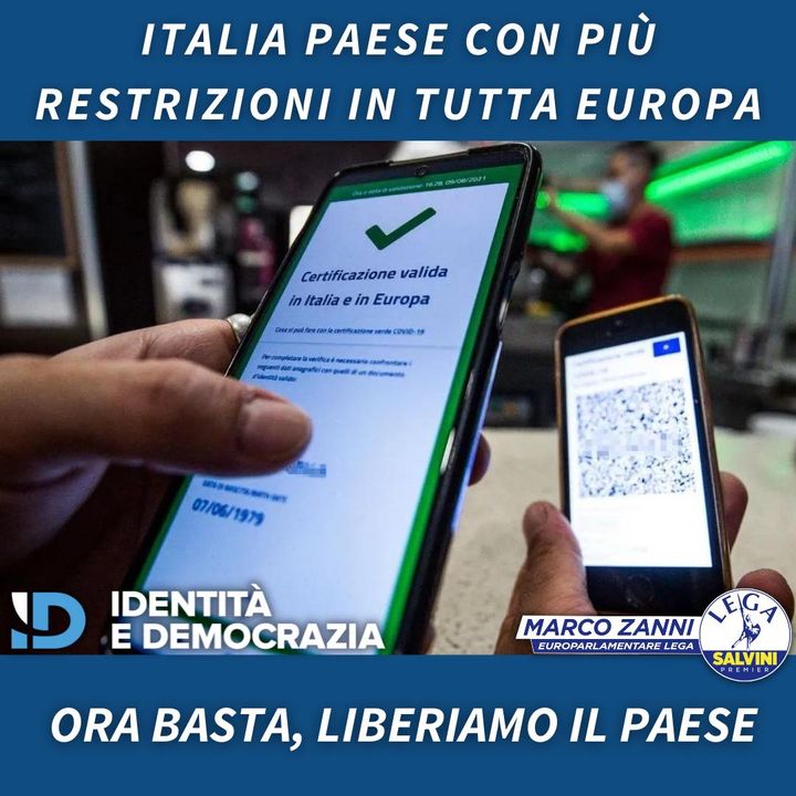 LegaSalvini's tweet photo. Marco Zanni: l’Italia è lo Stato Ue con più restrizioni. Ora basta, liberiamo il Paese!
https://t.co/zwCcrBxs4h https://t.co/ety22q2DWh