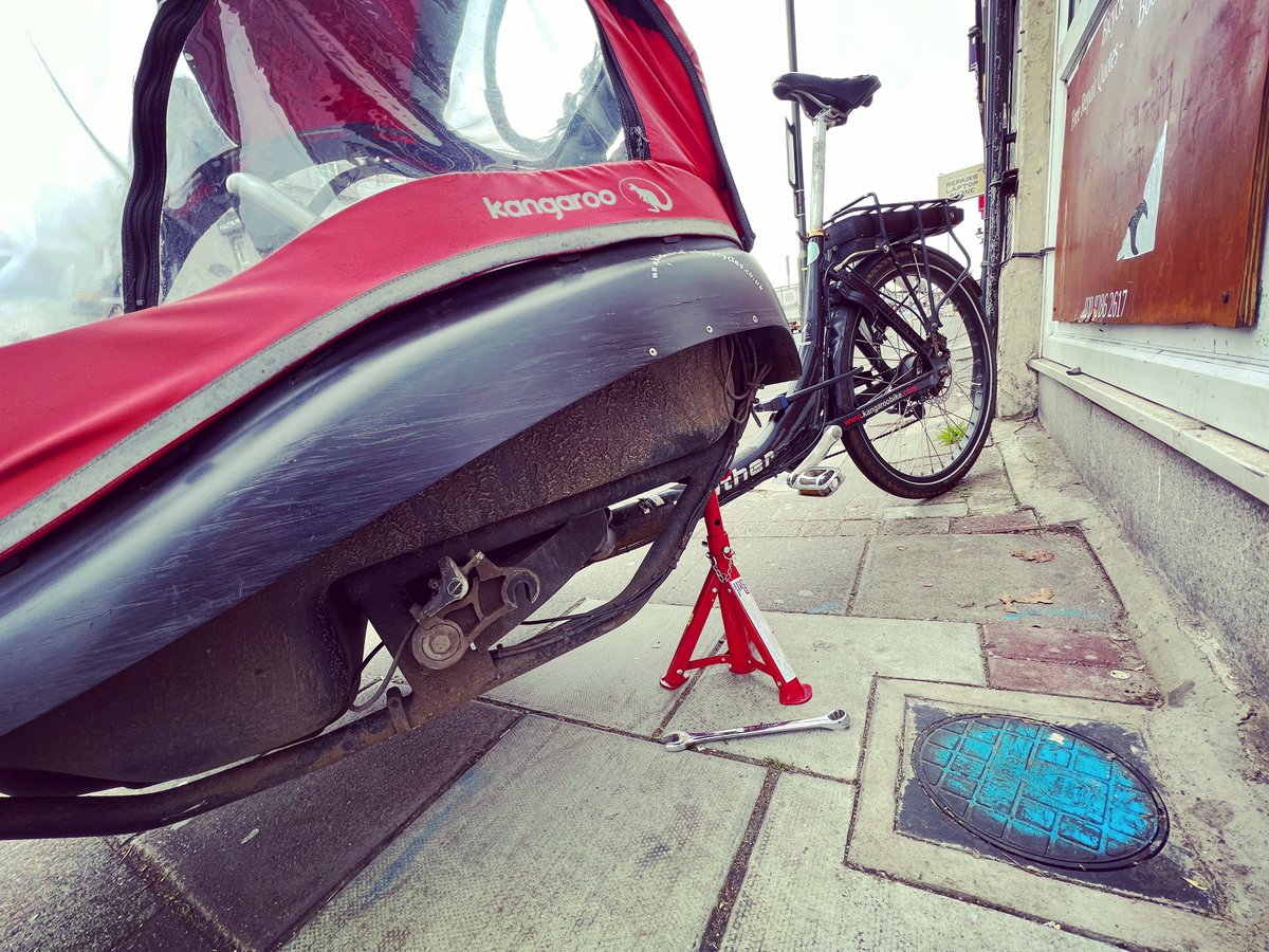 Pavement #repairs today just in time to miss the rain #cargobike #workshop #tooting #merton #bikes #bicycle