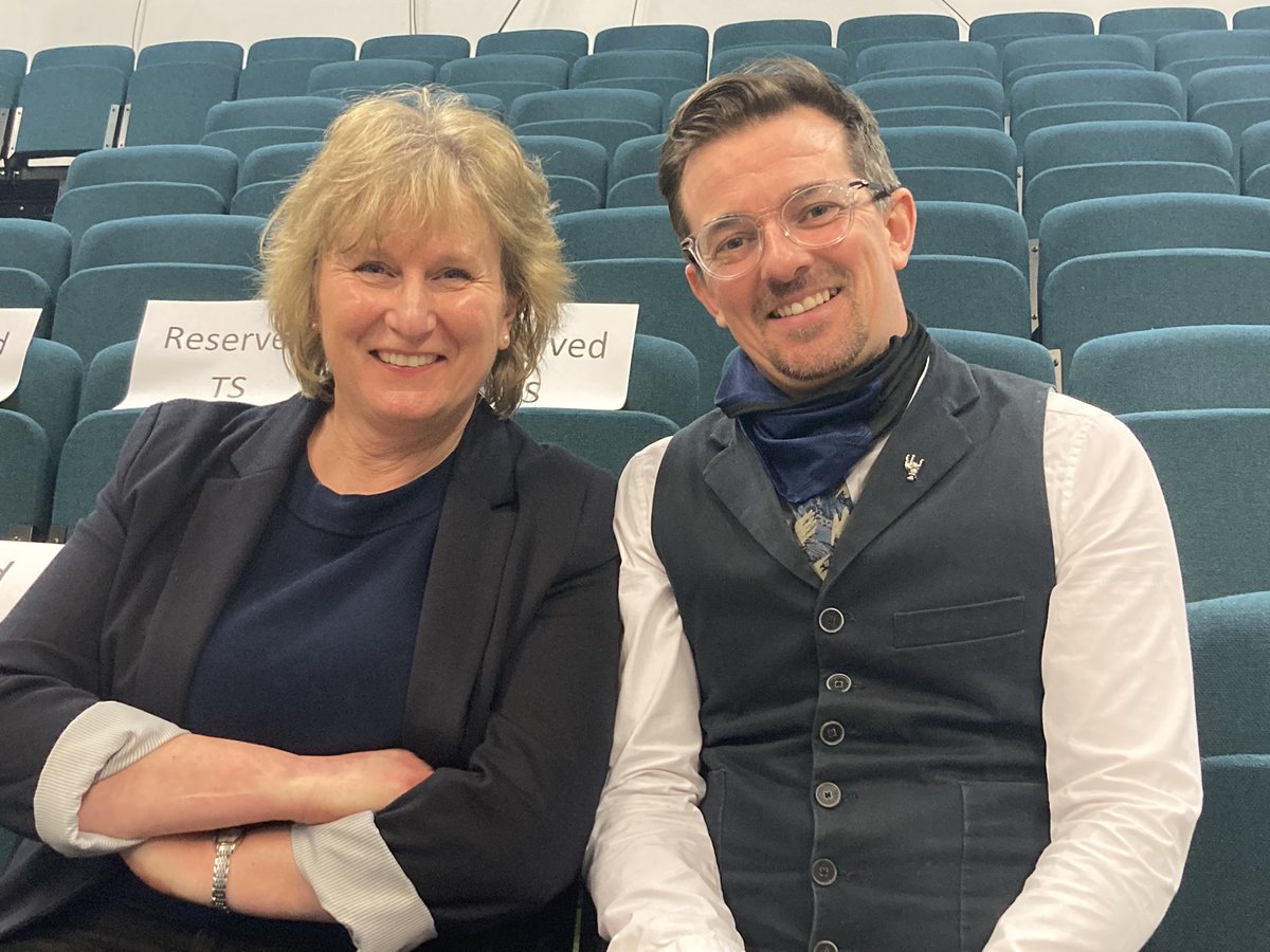 SibfordLearning's tweet photo. All smiles before the final performance of Little Shop of Horrors. Neil Madden and Fiona Hudson are already planning the next Senior School production. #BeYouBeSibford https://t.co/BIYt07Mf75