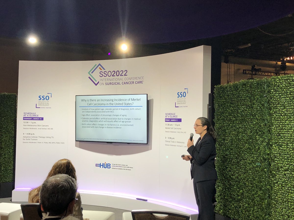 Kelly Olino ⁦@KellyOlinoMD⁩ speaking on immuno-oncology and implications in merkel cell carcinoma at SSO 2022 ⁦@SocSurgOnc⁩. Come to the hub and learn! ⁦@YaleSurgery⁩