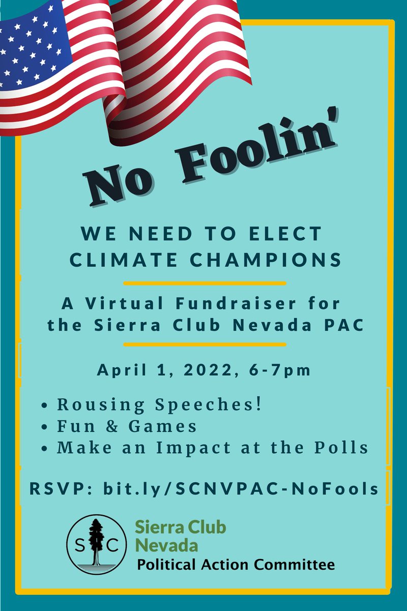 SCToiyabe's tweet photo. We all learned the hard way - elections matter. This year, we're not fooling around. Join the Sierra Club NV PAC for our No Foolin' virtual fundraiser on April 1. Rousing speeches, fun &amp; games, and building power for environmental victories in Nov. https://t.co/h6WSC64NvE https://t.co/xK1gr02yk6