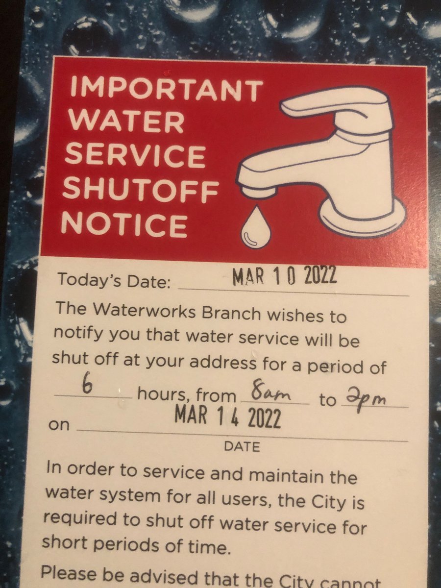 dialis's tweet photo. @cityofvancouver #cityofvancouver once again the city of Vancouver shows it’s incompetence. A notice of water shutoff was posted for the wrong date. They meant to say March 11 but instead it says March 14. Second time in a month the city has screwed up turning off the water. https://t.co/gegOQtRVpT