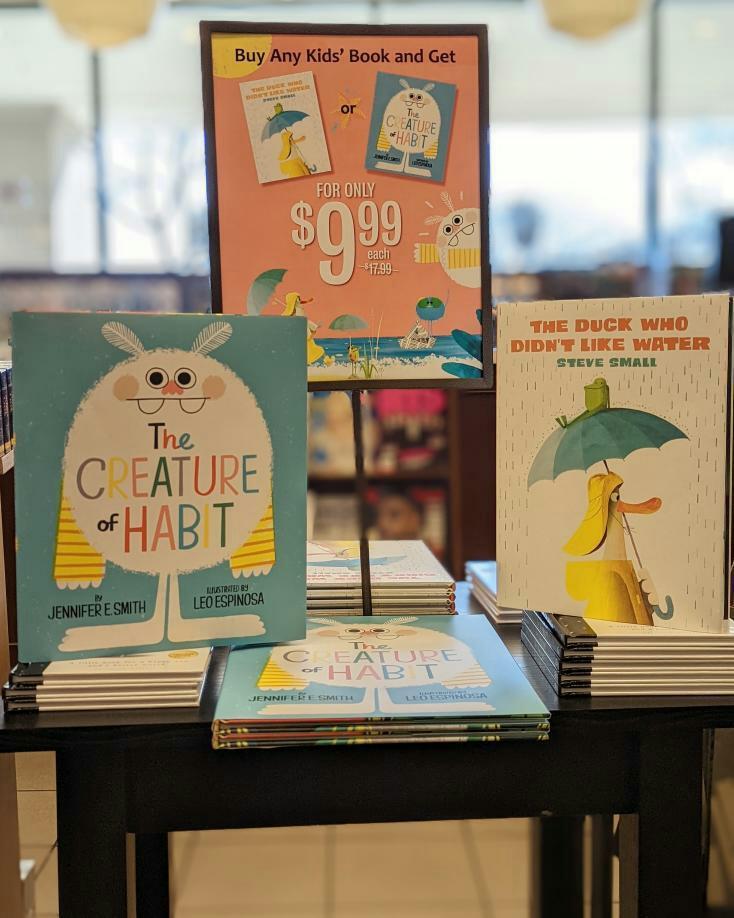 BNModestoCA's tweet photo. Just in time for spring we have some awesome picture books for you! The Creature of Habit by Jennifer E. Smith and The Duck Who Didn't Like Water by Steve Small! And with any purchase of another Children's you can get them for $9.99! #bnmodestoca #picturebook #childrensbooks https://t.co/2C1Y7FLAG0