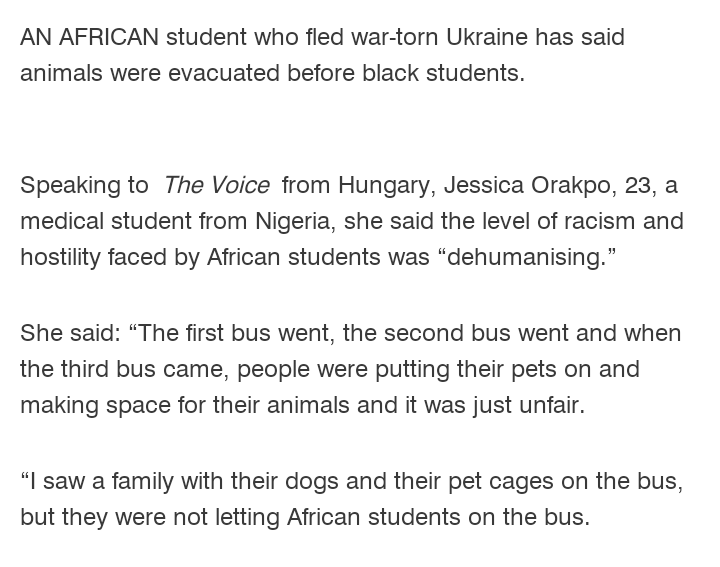 UbuntuLeAfrica's tweet photo. “Animals were evacuated before #African students in #Ukraine” 
 European still stuck their mind like that of the 18th and 19thC.
VICTORY TO #RUSSIA
#StandWithRussia
#AfricansinUkraine https://t.co/TSWLSTKOKC