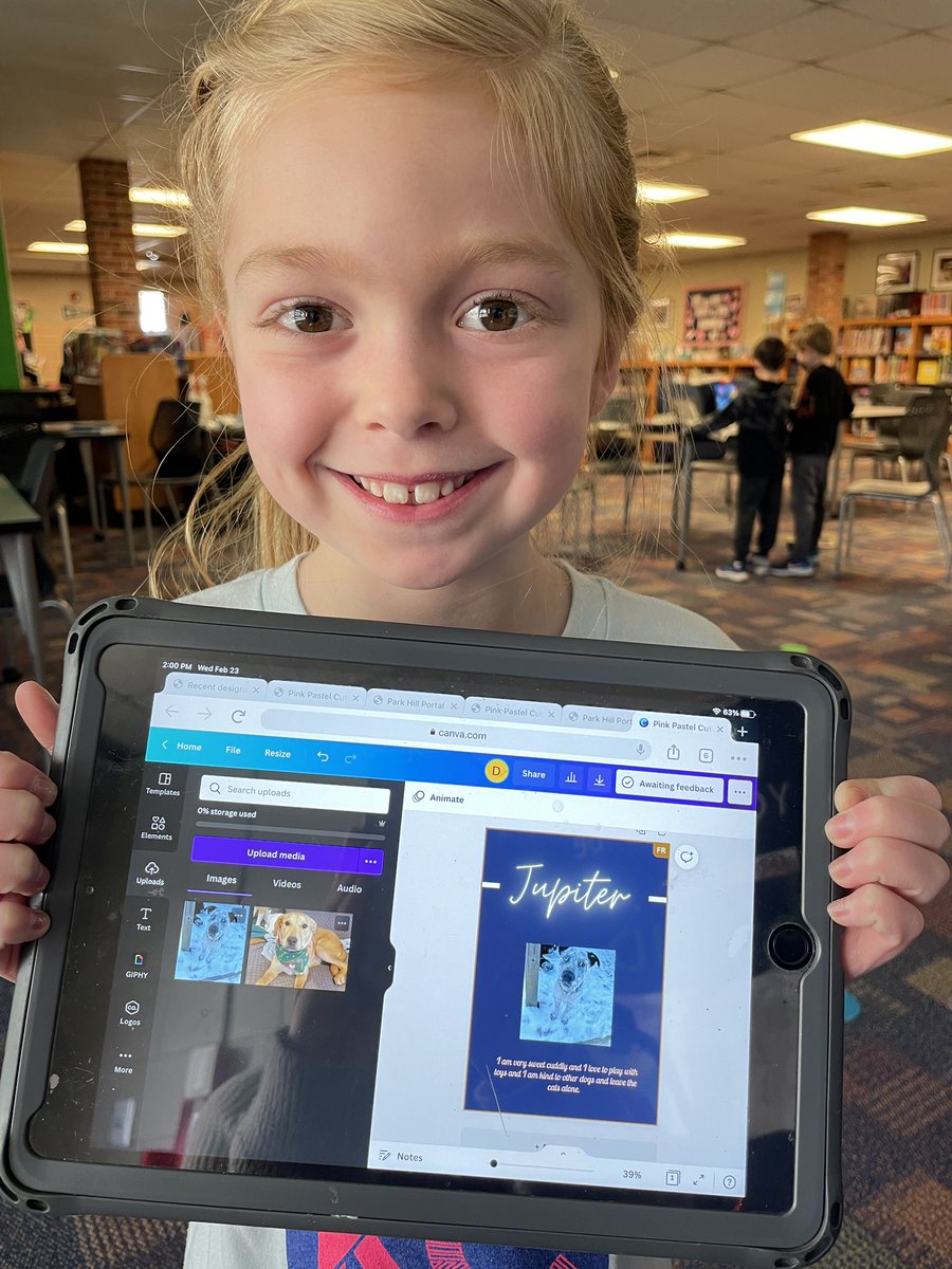 terteach's tweet photo. Our 1st graders created digital posters in @canva for the Parkville Animal Shelter@FOPAS to help some pups get adopted! @ParkHillSchools #molibraries @MOlibraries https://t.co/eHcaUQVHT9