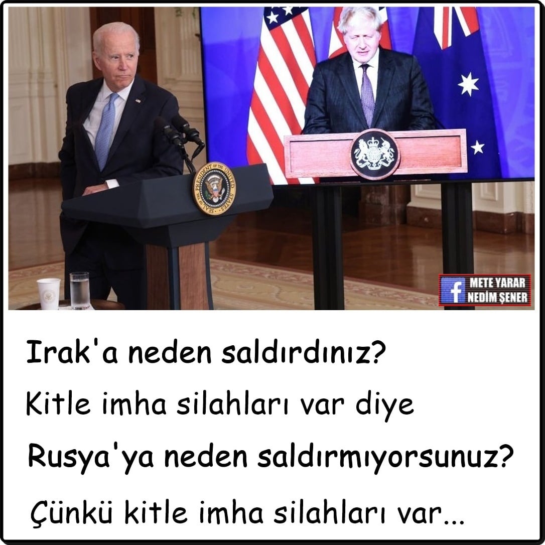 Joe Biden'dan Rusya'ya yeni ambargo:
-Alkol, elmas ve deniz mahsulleri ithalatını durduruyoruz.
-Sıcak çatışmaya girmek istemiyoruz, eğer girersek bu 3.Dünya savaşı anlamına gelir.