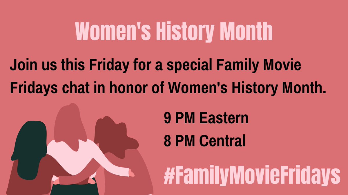 Join <a href="/MinivanAdv/">April | Minivan Adventures</a>, <a href="/MoviesMoveUs/">Movies That Move Us</a>, and <a href="/ShellSprings/">Spring from My Shell</a>  tonight at 9 PM Eastern / 8 PM Central for a special #FamilyMovieFridays chat in honor of #WomensHistoryMonth