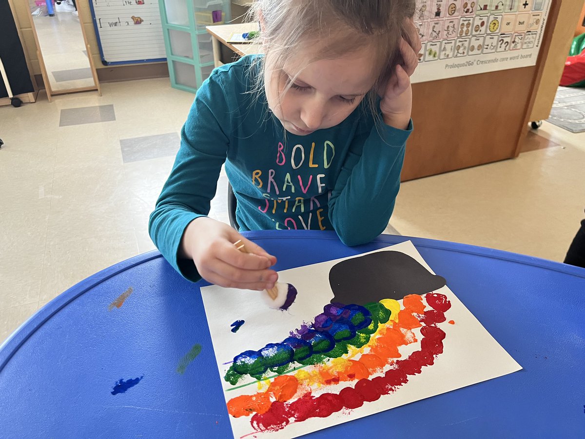 MsCrockerIRT's tweet photo. Rainbows everywhere! 🌈 Yes, we made a rainbow and they are pretty! 
#AAC #handsonlearning #walkingrainbow #experiments #kindergartenfun @HTE_K4 @RMitchell_HTE @NLESDCA https://t.co/zLe416TT8z