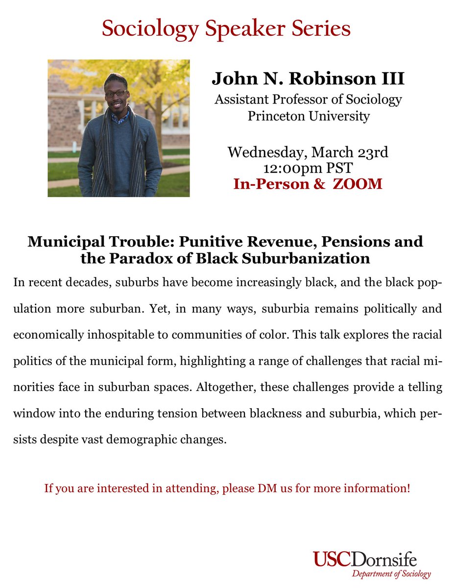 This week, we welcome Professor John N. Robinson III @PUSociology to our department colloquium!