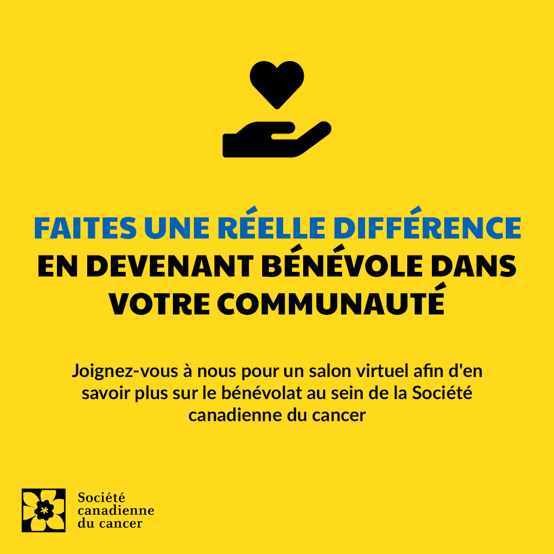 societeducancer's tweet photo. Joignez-vous à nous pour un salon virtuel du bénévolat le mercredi 23 mars à 19 h HNE afin d'en savoir plus sur le bénévolat au sein de la Société canadienne du cancer !

Inscrivez-vous maintenant : https://t.co/Yf3IQKt7xv https://t.co/vlRJoltBx6