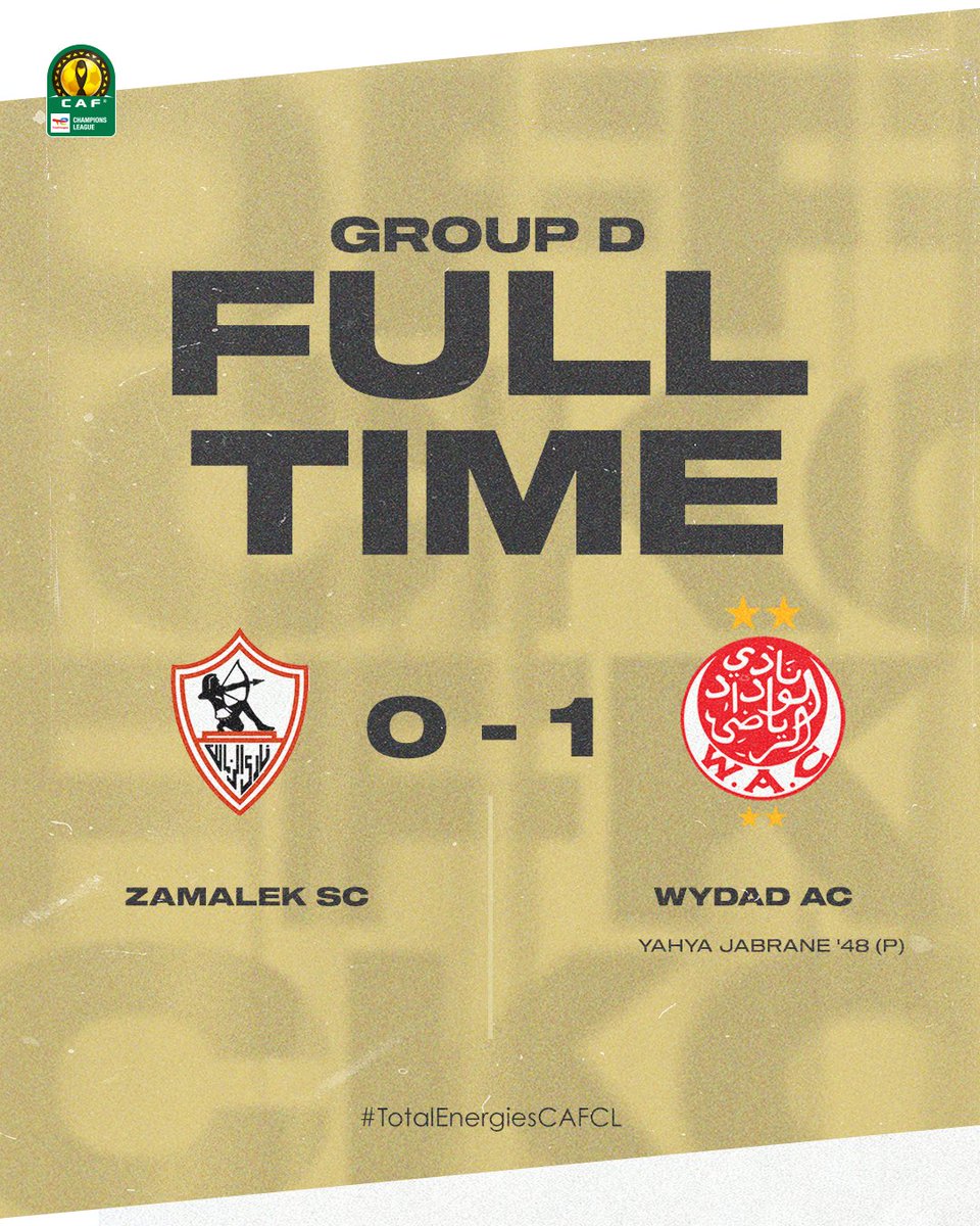 CAFCLCC's tweet photo. โฑ๏ธ ๐
๐๐๐ ๐๐๐๐!
๐ช๐ฌ @ZSCOfficial 0-1 @WACofficiel ๐ฒ๐ฆ
The Moroccans grab a crucial away win vs. Zamalek in matchday 4 of #TotalEnergiesCAFCL. โ
#ZSCWAC https://t.co/qv3RLQgnSl