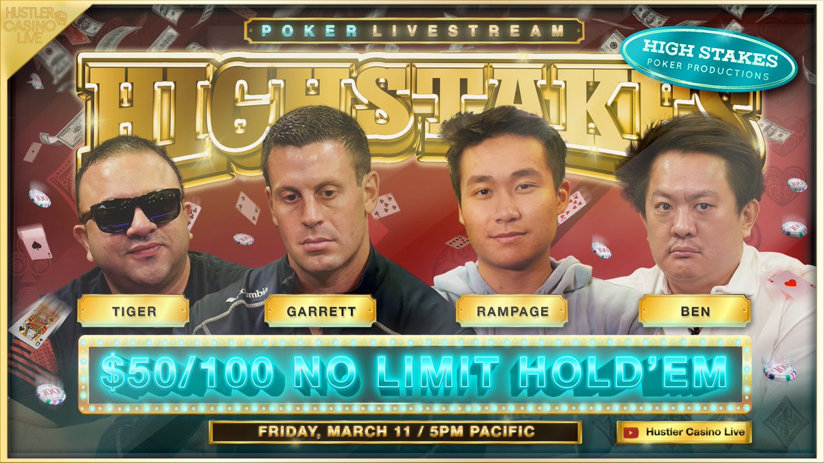 HCLPokerShow's tweet photo. BREAKING NEWS: @rampagepoker is playing HIGH STAKES POKER on @HCLPokerShow with @GmanPoker tonight!!!

Lineup includes Garrett, Rampage, @blankcheckben, Tiger, @IsraeliRonQ2, @chandlersyf &amp; @EliStrickland88

Commentary by @TuckonSports

Watch it here: https://t.co/K1OHmiCVUf https://t.co/jFl96rYBuu
