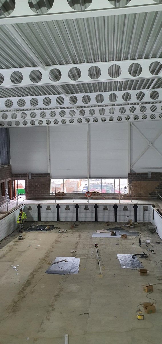 CampusMelksham's tweet photo. Yet another week drawing to a close on site, with great progress on the external re-surfacing or car parks and footpaths.  Internal tiling in the wet change areas and pool also coming along nicely.  Ever closer!! 🙂🙂
@Sport_England https://t.co/9fpmr0KB9y