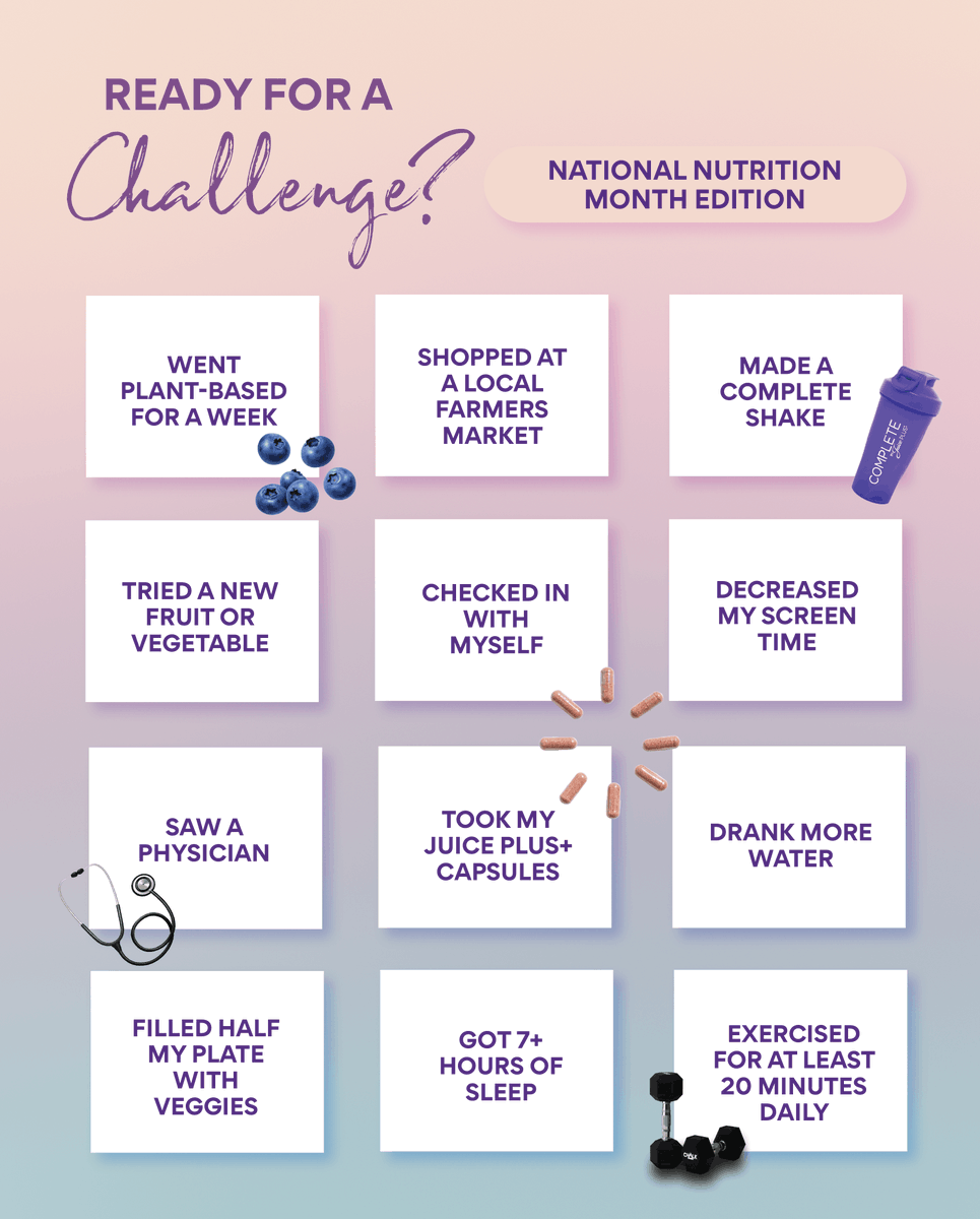 juiceplus's tweet photo. It's FriYAY and #NationalNutritionMonth! To shed some light on this very important month, we're encouraging you to take part in our challenge that focuses on making simple changes to your health routine! https://t.co/FCbyXUYELv
