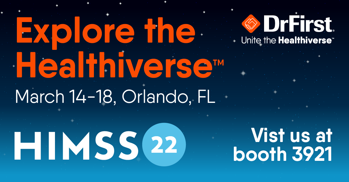 DrFirst's tweet photo. We’ll be at #HIMSS22 to #UniteTheHealthiverse – Stop by booth 3921 to see how #HealthIT can improve patient care &amp; outcomes by giving people access to the information they need, when &amp; where they need it!
https://t.co/qywMAH37VL https://t.co/pGqV2tdbkH