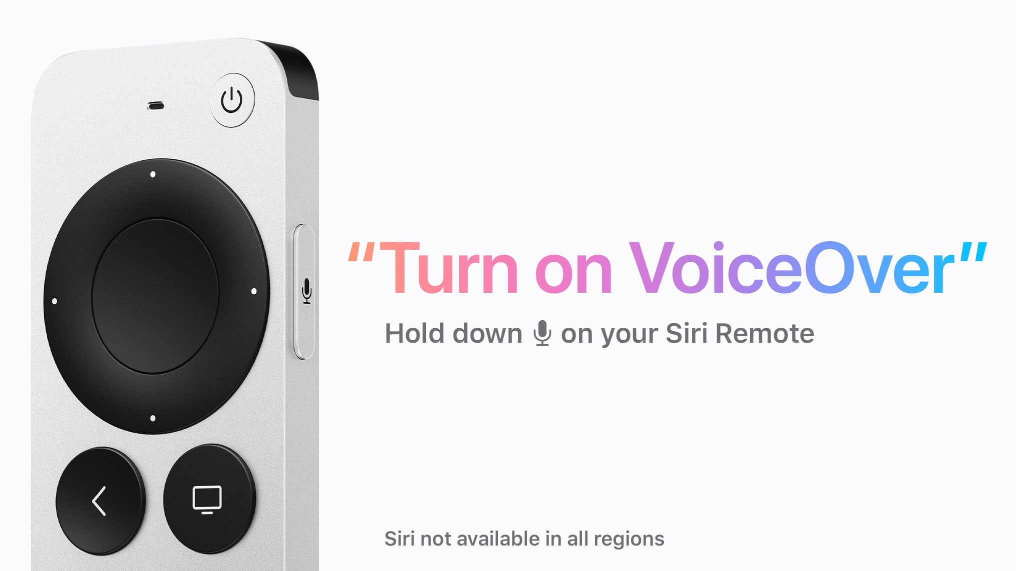 Apple Support on Twitter: "You can use VoiceOver to control Apple TV,  hearing each menu item as you navigate with the Siri Remote. To turn it on,  hold down the Siri button