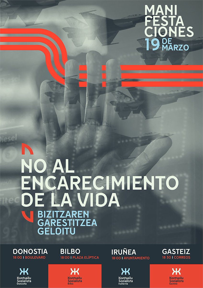 ¡NO AL ENCARECIMIENTO DE LA VIDA!

Manifestación
🗓️ Sábado 19
🕡 18.00
📍Paseo Sarasate