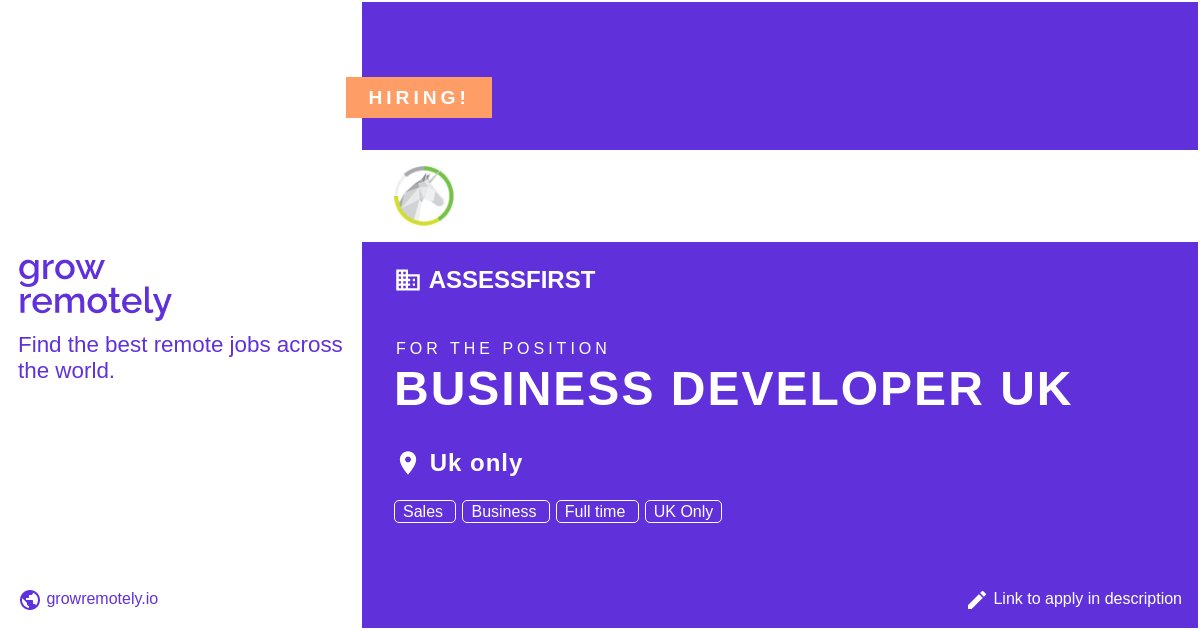 growremotelyio's tweet image. Check out this job at AssessFirst for the position Business Developer UK.

 Apply link: growremotely.io/?id=622a939d4c…

#hiring #remotejobs #AssessFirst #SalesandMarketing