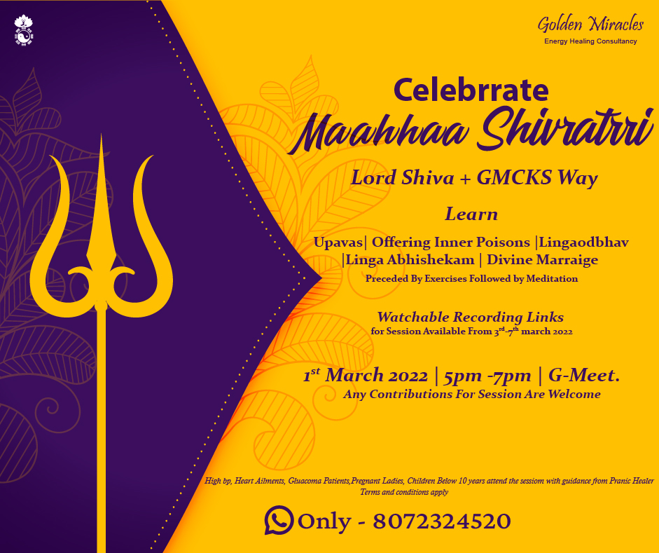 GMCKSSKGMEHC's tweet photo. Celebrrate MAAHHAA SHIVRATRRI

1st march 2022| 5pm -7pm | Any contributions to support our vision &amp; mission to continue are welcome |Google Meet
Registration &amp; More info Link

https://t.co/wohFzqGpTa https://t.co/dx0UO3sAVO