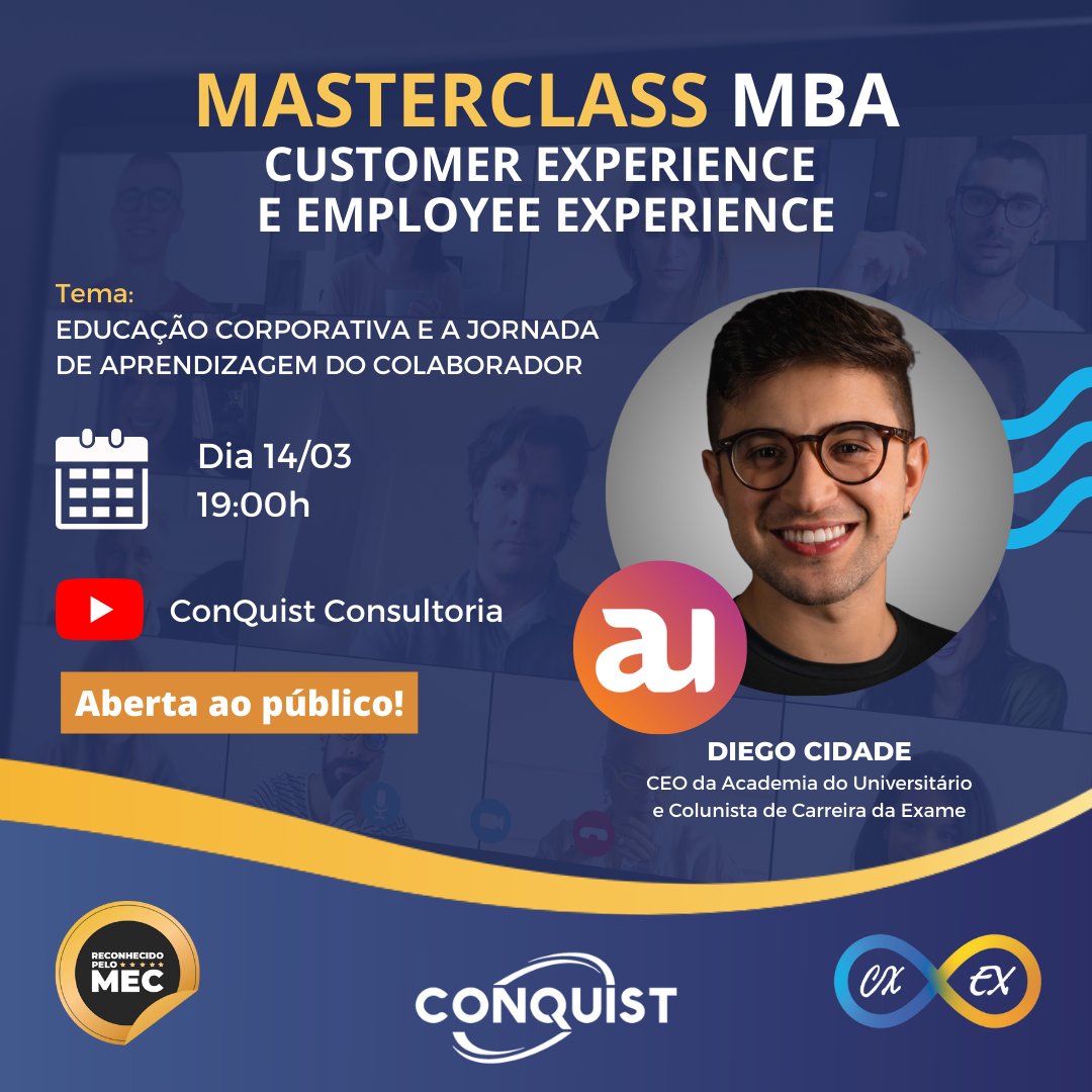 robertomadruga's tweet photo. Convidamos você para participar da nossa Masterclass GRATUITA do MBA de Customer Experience e Employee Experience!
👉A aula será dia 14/03 às 19:00h
👉 Cadastre-se para garantir sua vaga através do link: https://t.co/AGobQDjmX5 https://t.co/bJbOrkznYG