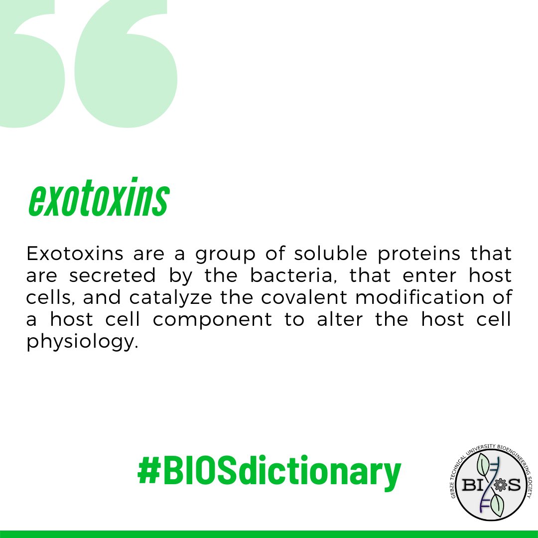 BiosGtu's tweet photo. Bakteriler tarafından salgılanan ve hücreleri yok ederek veya normal hücresel metabolizmayı bozarak konakçıya zarar veren ekzotoksinler #BIOSdictionary’de.
Her hafta yeni bir kelime için bizi takip etmeyin unutmayın 💫 https://t.co/Y9MQpBqvQO