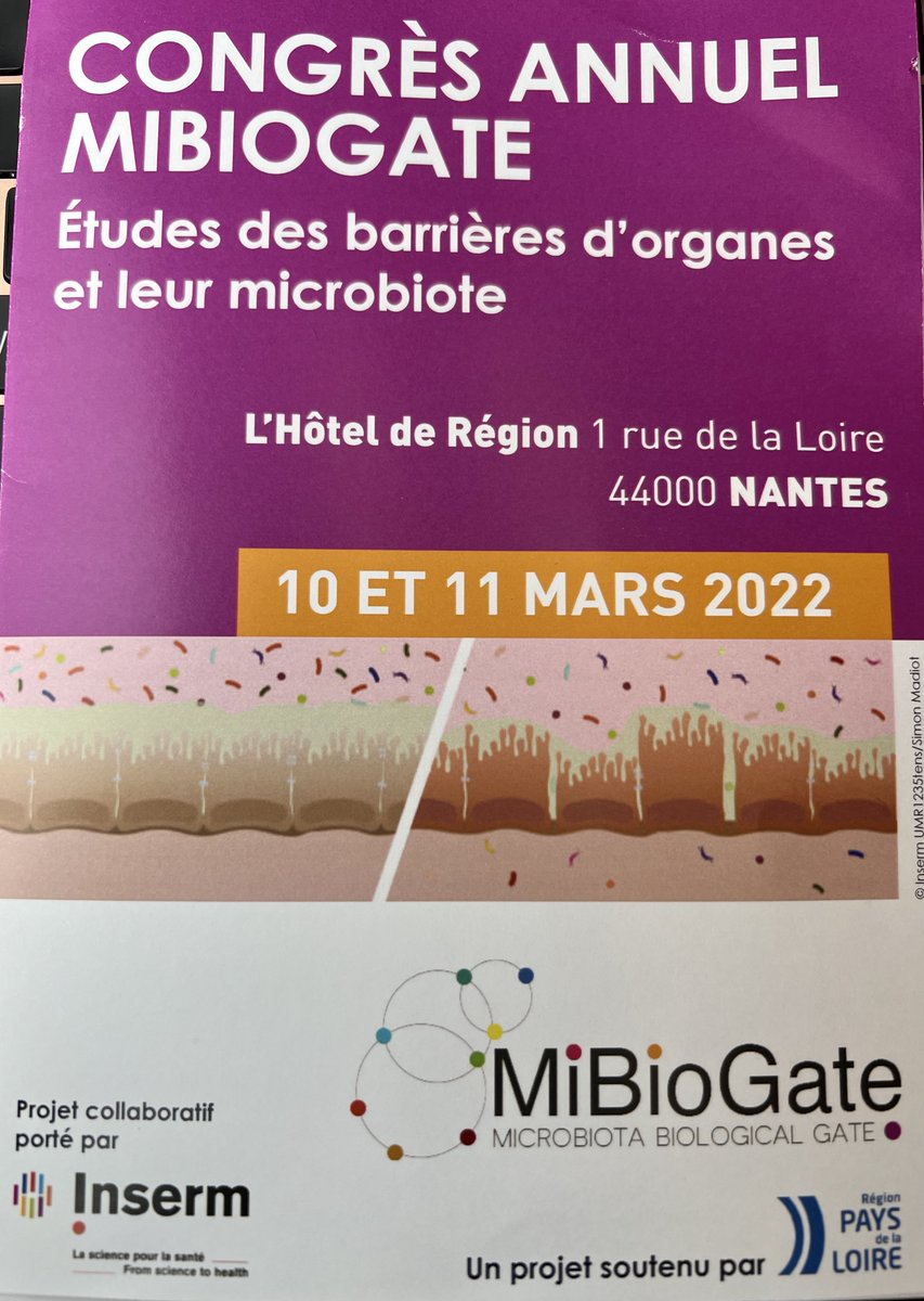 Genevieve_Hery's tweet photo. Merci pour l'invitation au congrès annuel de @mibiogate ! Deux jours d'échanges/bonheur scientifiques avec d'excellents travaux sur le #microbiote réalisés au sein du consortium. @InsermGrdOuest @INRAE_France https://t.co/fNt9QMKvtJ