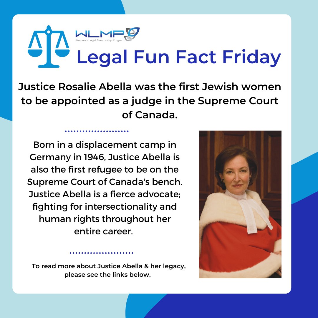 WLMP_PMDF's tweet photo. Justice Rosalie Abella is an example of why we must push the status quo. Being the children of Holocaust survivors, Justice Abella is a beautiful example of how resilient women can push boundaries and change the course of history. #legalfunfact 

#lawtwitter #womeninlaw https://t.co/K08kYHrVuS