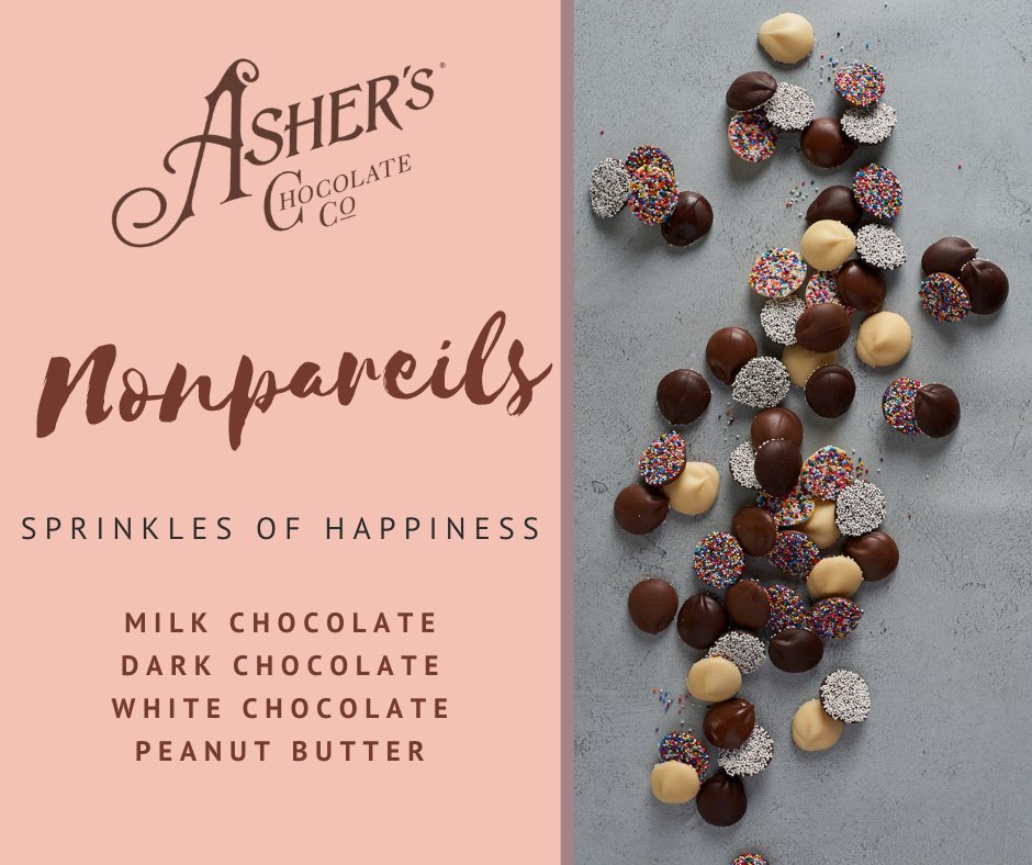 AshersChocolate's tweet photo. We all have a favorite! Which nonpareil can you not get enough of?
In Store & Curbside Pickup:
Souderton: https://t.co/pWynPp6OH4
Lewistown: 717-248-3700
#AshersChocolateCo #Nonpareils #MilkChocolate #DarkChocolate #WhiteChocolate #PeanutButter https://t.co/HI2tSqbnfz