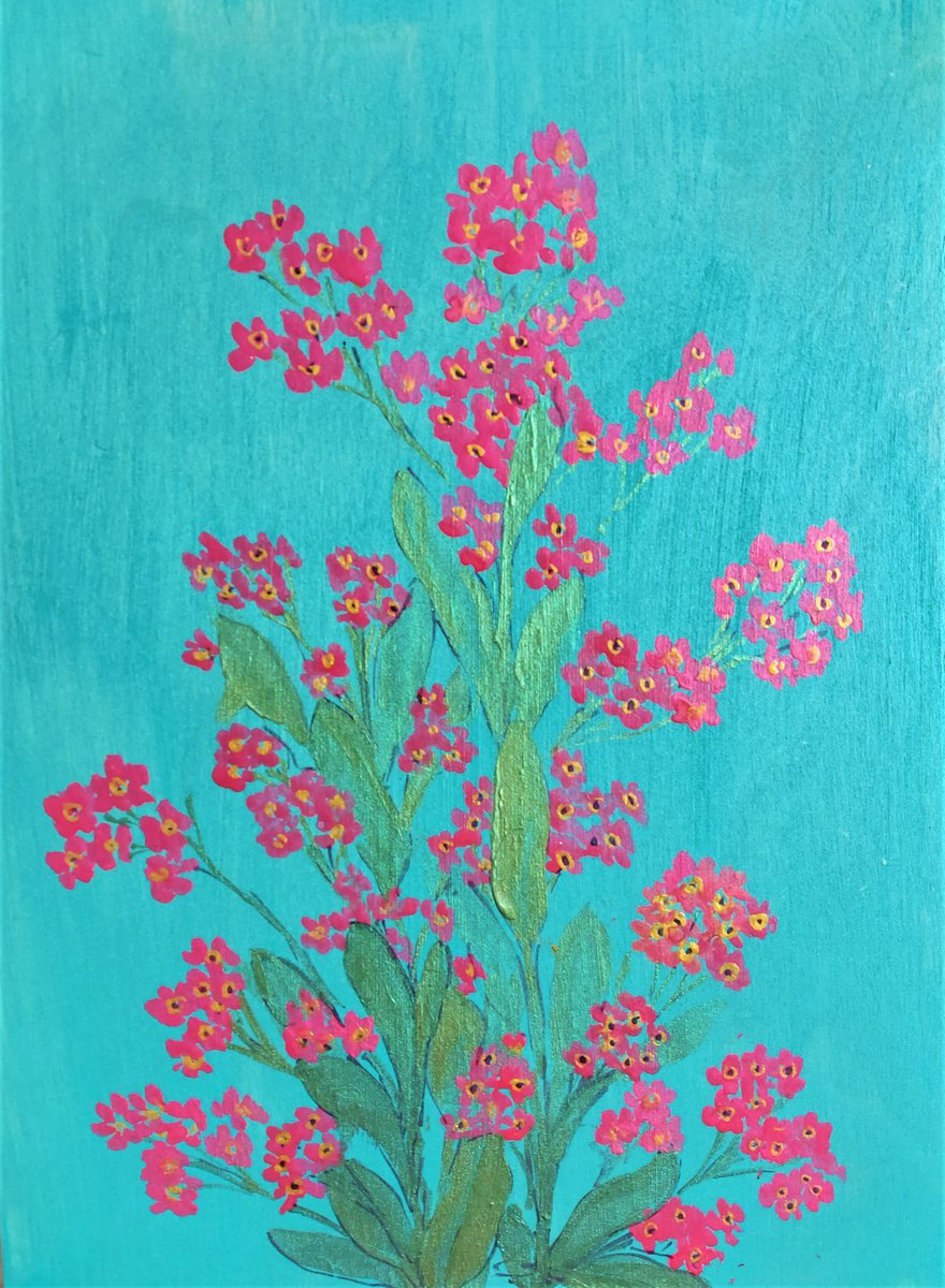 Love That Refuses To Be Forgotten
Watercolor on Birch Panel
2022, 12"x 16"
Pink Forget Me Nots, Myosotis sylvatica 
#art #ArtistOnTwitter #artwork #painting #wildflowers #nature #artists 
etsy.me/3J6HXTe via <a href="/Etsy/">Etsy</a>