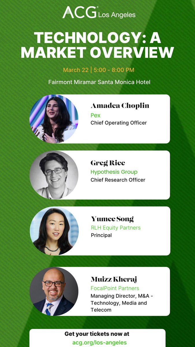 ACG_LosAngeles's tweet photo. Join our panel of leading thinkers, dreamers, and makers at our upcoming technology panel! We have limited spots remaining! 

Register: https://t.co/ENdrXBWmfS

#ACGLA #ACGEvent #AssociationForCorporateGrowth #MiddleMarketGrowth #MiddleMarketProfessional  #technologytrends https://t.co/h96A4RR0RX