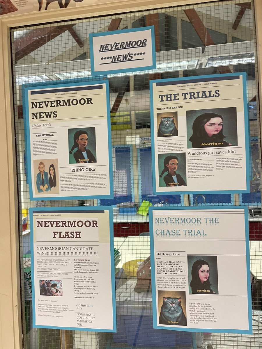 Holytrinityrc's tweet photo. Year 5 have written some fantastic newspaper reports based around the novel, Nevermoor by @digressica #nevermoor #morrigancrow https://t.co/BxLV5uddFC