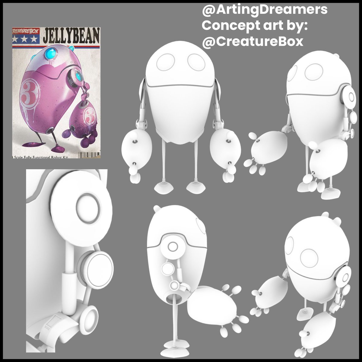 ArtingDreamers's tweet photo. We got to do some quick poly modelling and AO rendering of the Jellybean by @CreatureBox . Gotta love the sleek, round robots!

#maya #polymodelling #digitalart #3dart #art #character #charactermodel #fanart #robot #mechanical #stylisedart #practice https://t.co/x2gvPiL3GI