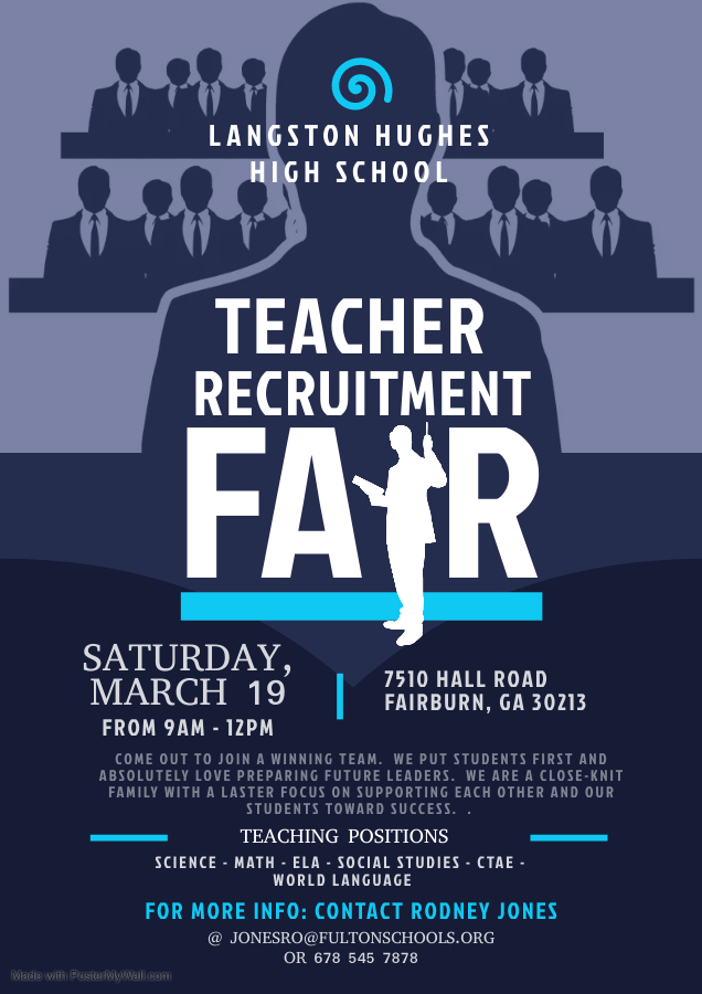 Come out to join a winning team.  Join the Langston Hughes family on 3.19.22 to learn about an awesome place to work. 
Rsvp at... forms.office.com/r/zrCGed7Evm