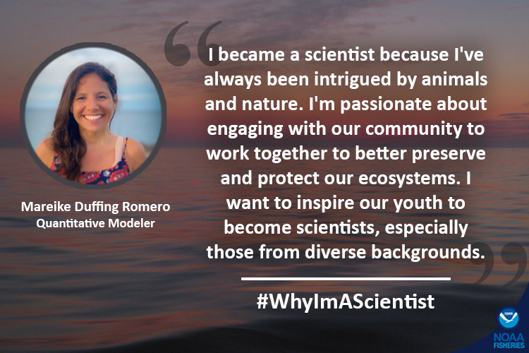 NOAAFish_NEFSC's tweet photo. We asked Mareike Duffing-Romero, quantitative modeler, why she became a scientist. She said she’s always been intrigued by animals and nature, wants to preserve/protect ecosystems, and inspire youth. #WomensHistoryMonth #WomenOfNOAA #WhyImAScientist https://t.co/hr1NdFyoan