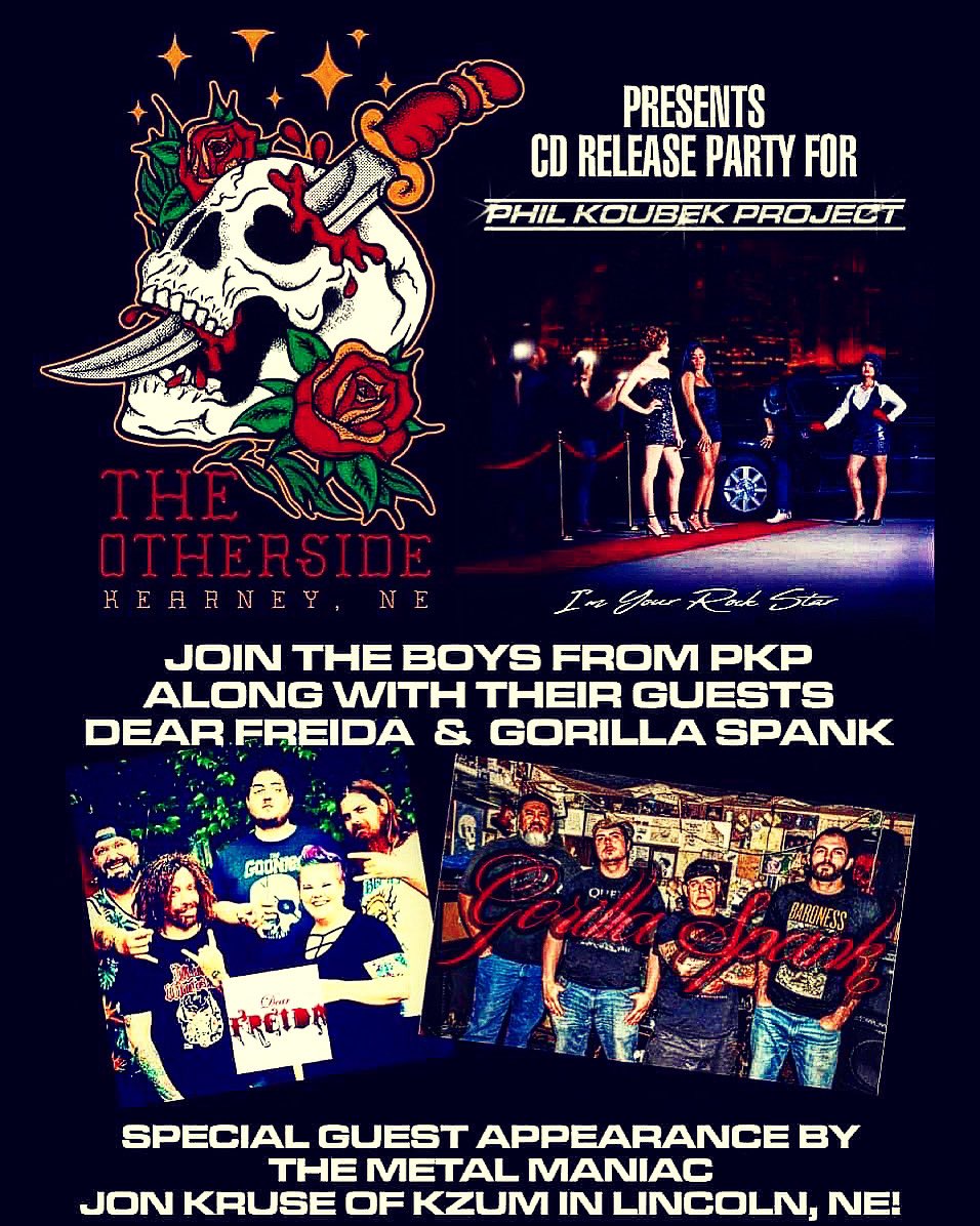 DearFreida's tweet image. TONIGHT! KEARNEY, NEBRASKA! The Other Side BAR! We (Dear Freida) join our friends Gorilla Spank and Phil Koubek Project to celebrate badass music being released!!! Show starts at 9 and rages till the cows come home (whatever the hell that means…)!!! BE THERE!!!