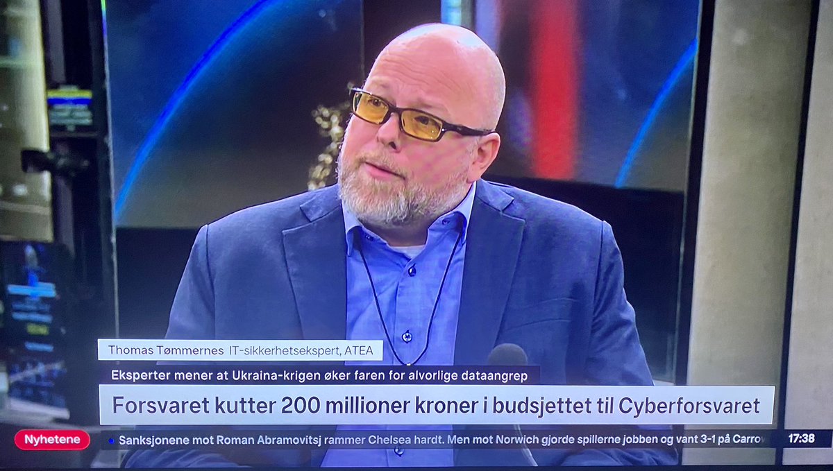 Ane Svensli (@svensliane) on Twitter photo Se hvem som dukket opp på Nyhetskanalen i dag!
Veldig stas når sjefen blir invitert til TV2 for å snakke om cybersikkerhet sammen med Sofie Nystrøm fra NSM og forsvarssjef Eirik Kristoffersen.
Godt levert, <a href="/TTmmernes/">Thomas Tømmernes</a>! 👊🏼 Se hvem som dukket opp på Nyhetskanalen i dag!
Veldig stas når sjefen blir invitert til TV2 for å snakke om cybersikkerhet sammen med Sofie Nystrøm fra NSM og forsvarssjef Eirik Kristoffersen.
Godt levert, <a href="/TTmmernes/">Thomas Tømmernes</a>! 👊🏼