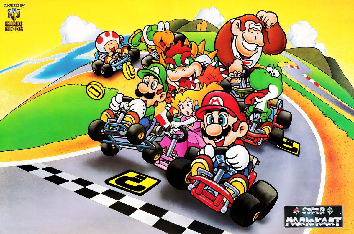 🏁Super Mario Kart🏁
Upscaled by AI and restored in Photoshop. 
Hope you like it! 
#MarioKart #SnesFriday #SNES