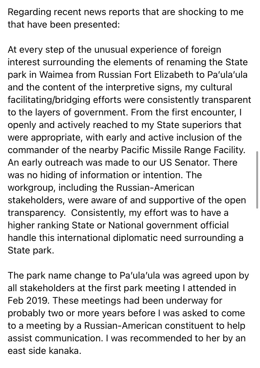 TheTomGeorge's tweet photo. UPDATE: Kauai Councilmember Felicia Cowden response to connection to alleged Russian agent Elena Branson — Cowden was fined by county Ethics Board over unauthorized trip to Russia after which she sent Branson a thank you note and wrote op-ed titled “From Russia with love” @KITV4: https://t.co/xAl4LPiIUR